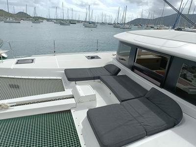 Deck of Dare, a Lagoon 46 catamaran at Le Marin, France