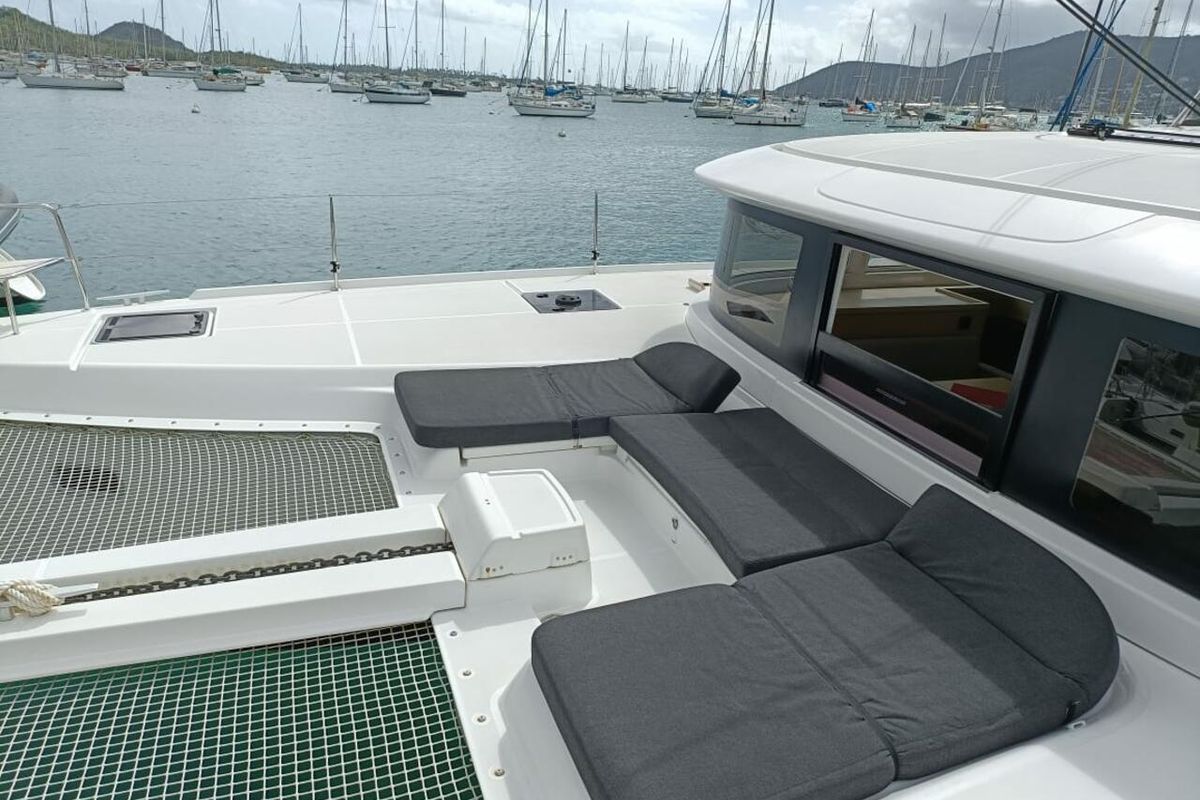 Deck of Dare, a Lagoon 46 catamaran at Le Marin, France