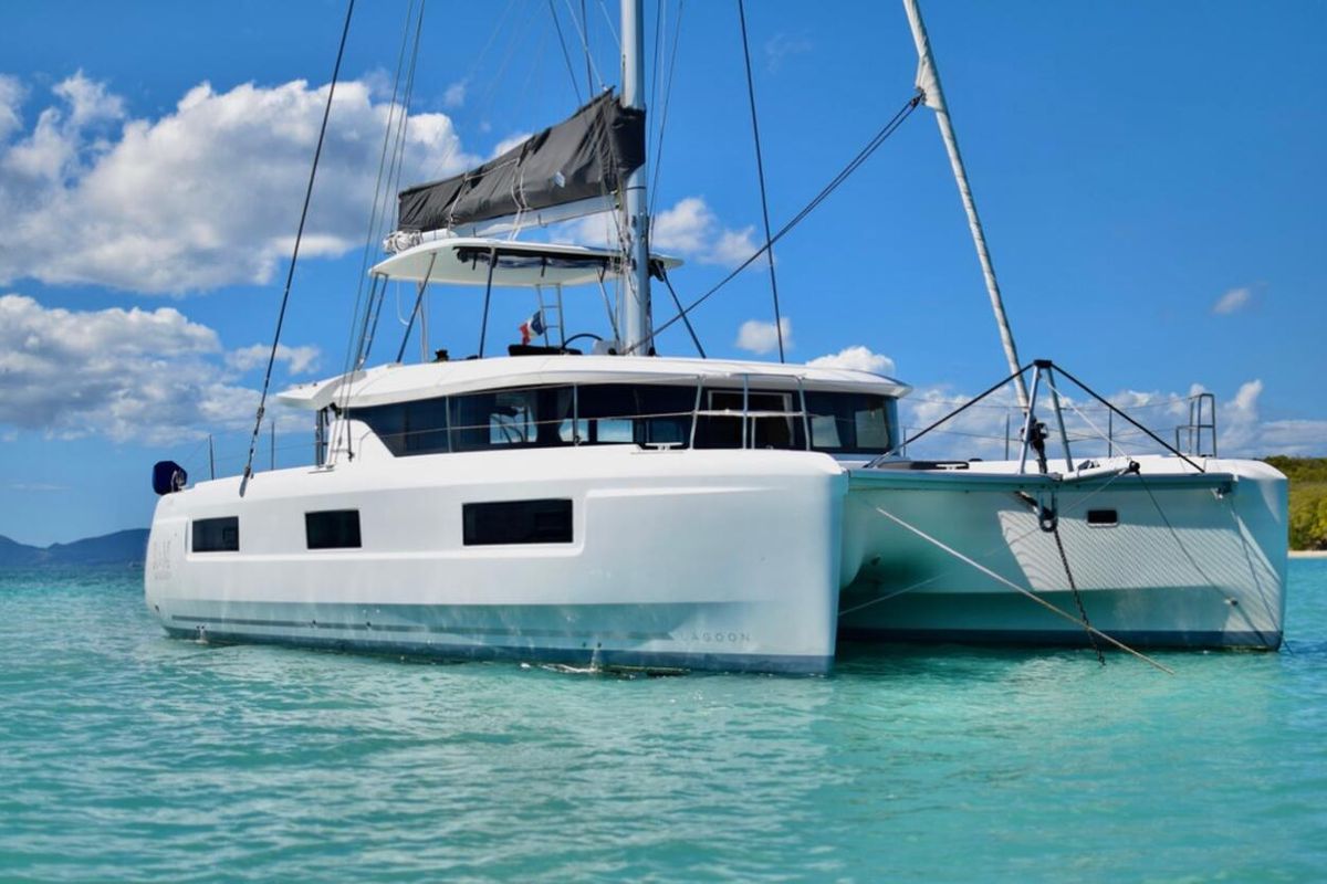 Exterior view of Dare, a Lagoon 46 catamaran at Le Marin, France