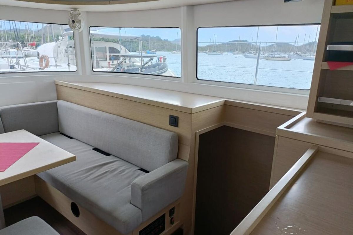 Salon of Dare, a Lagoon 46 catamaran at Le Marin, France
