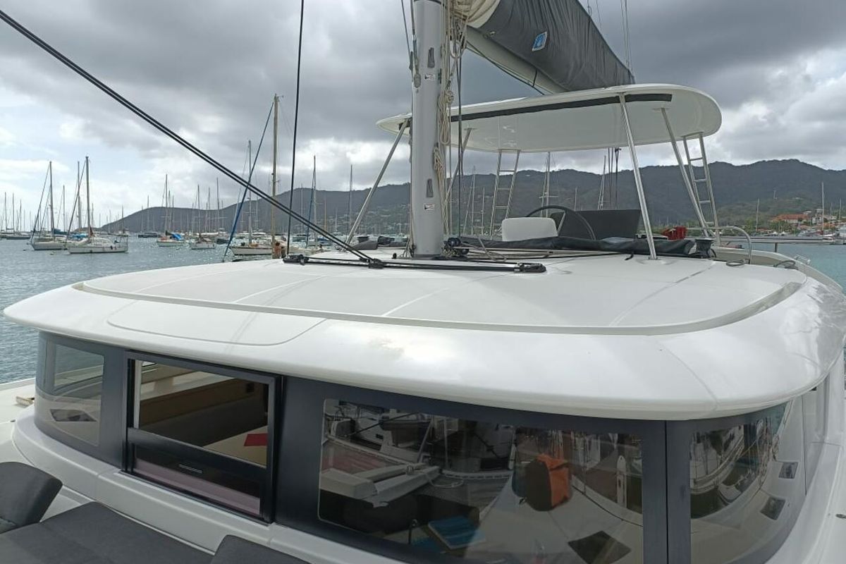 Deck of Dare, a Lagoon 46 catamaran at Le Marin, France