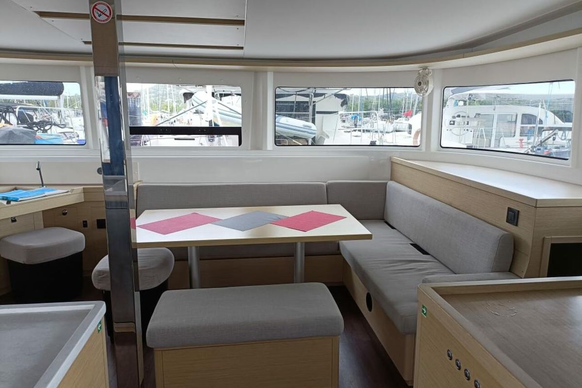 Salon of Dare, a Lagoon 46 catamaran at Le Marin, France