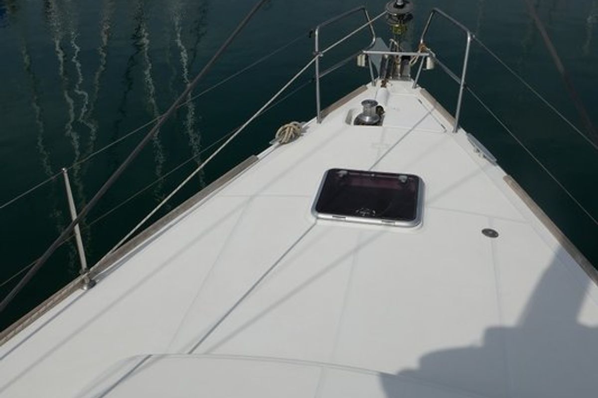 Deck of Promise, a Beneteau Oceanis 50 sailboat at Lavreotiki Municipal Unit, Greece