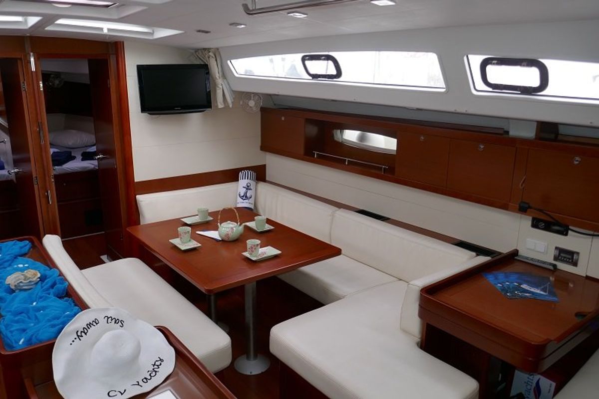 Salon of Promise, a Beneteau Oceanis 50 sailboat at Lavreotiki Municipal Unit, Greece