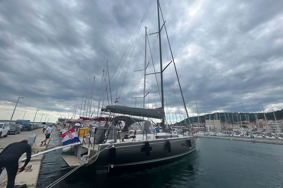 Exterior view of CHECKMATE, a Beneteau First 44 sailboat at Split, Croatia