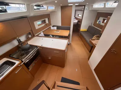 Galley of CHECKMATE, a Beneteau First 44 sailboat at Split, Croatia