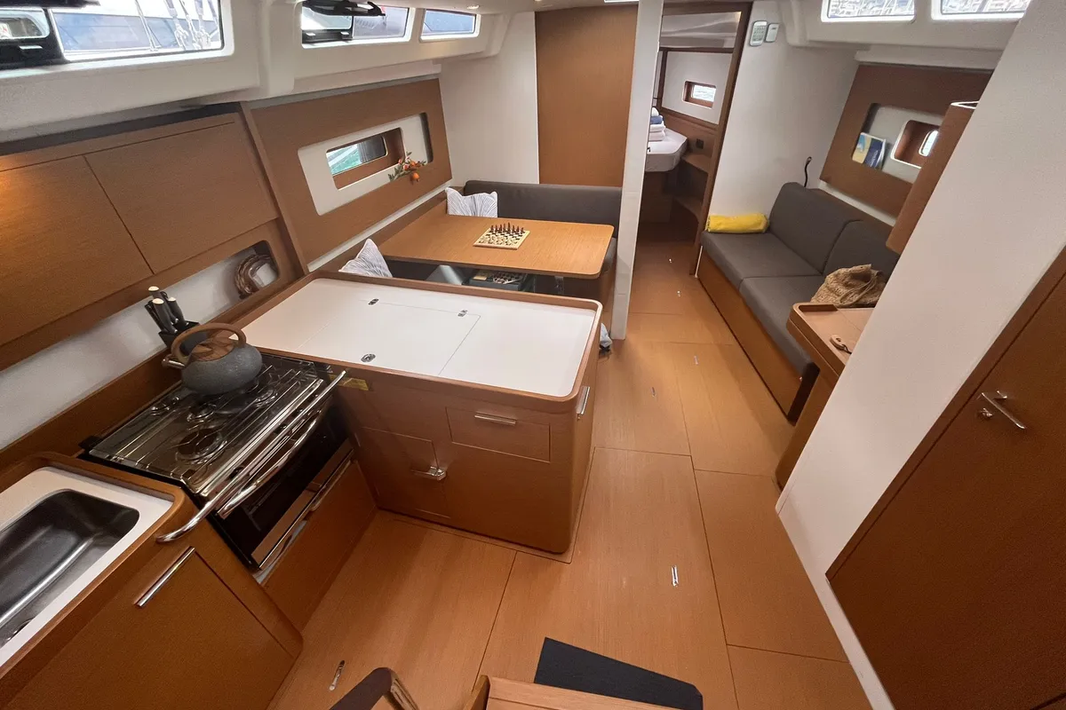 Galley of CHECKMATE, a Beneteau First 44 sailboat at Split, Croatia