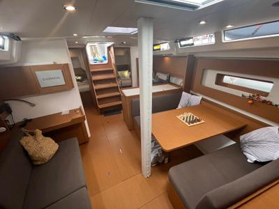 Salon of CHECKMATE, a Beneteau First 44 sailboat at Split, Croatia
