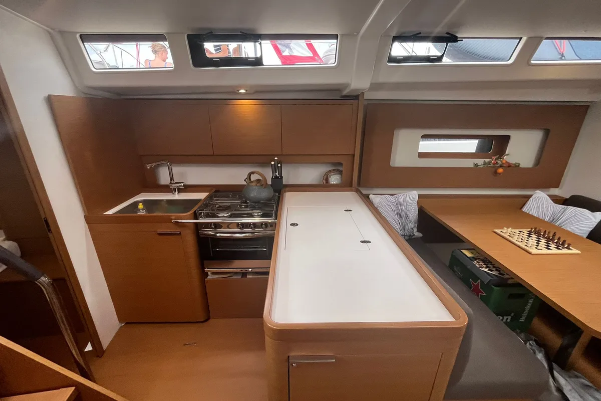 Galley of CHECKMATE, a Beneteau First 44 sailboat at Split, Croatia