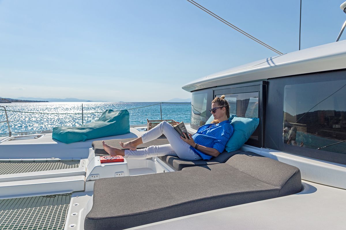 Deck of My Star, a Lagoon 46 catamaran at Athens, Greece