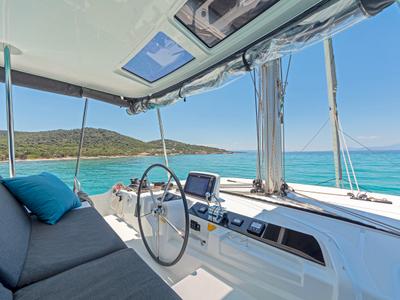 Cockpit of My Star, a Lagoon 46 catamaran at Athens, Greece