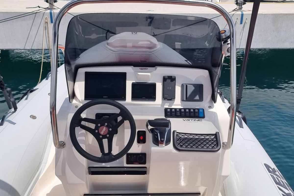 Cockpit of Joker Boat Coaster 650 Plus, a Jokerboat Joker Boat Coaster 650 Plus rib at Općina Sukošan, Croatia