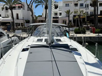 Deck of Ostwind III, a Bavaria C46 sailboat at Cala Egos, Spain