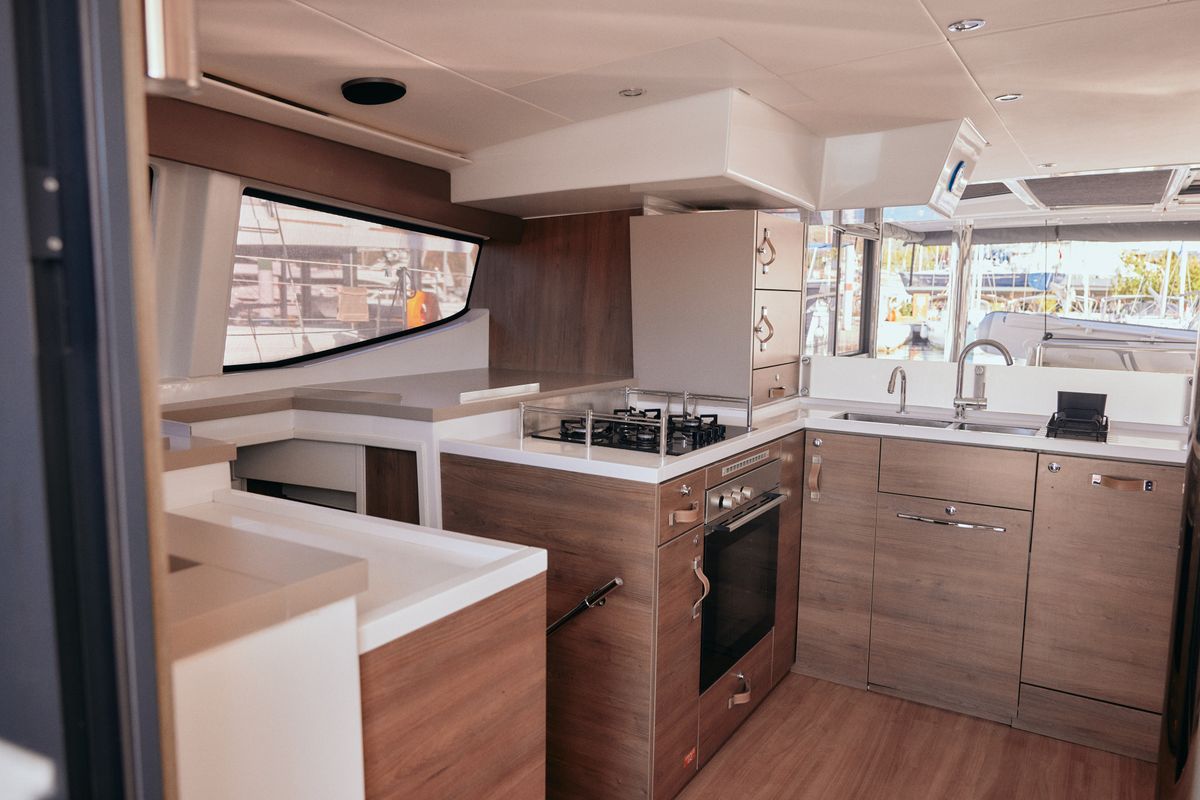 Galley of Virgo, a Bali 4.8 catamaran at Marmaris, Turkey