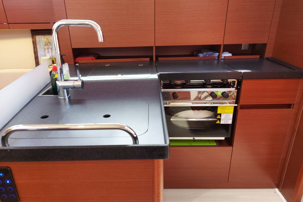 Galley of Themisto, a Hanse Yachts Hanse 418 sailboat at Lavreotiki Municipal Unit, Greece