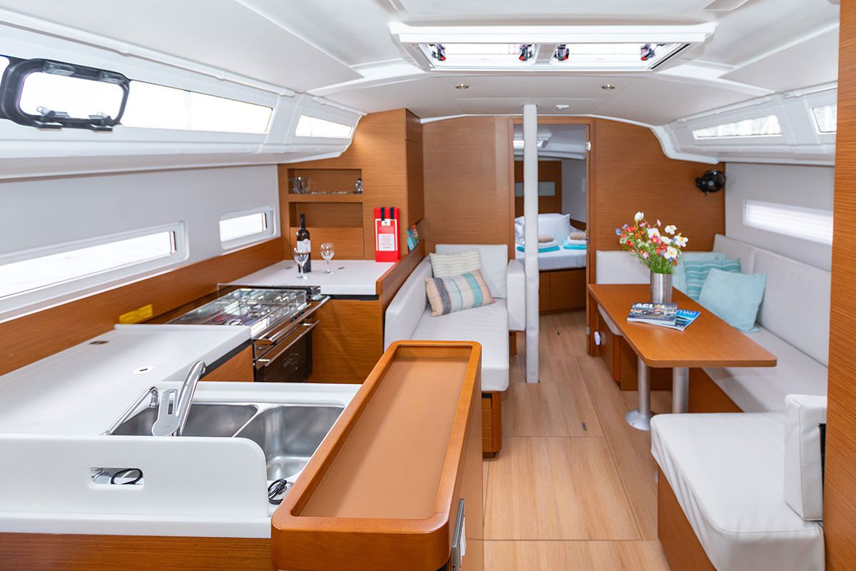 Salon of Oskar, a Jeanneau Sun Odyssey 410 sailboat at Primošten, Croatia