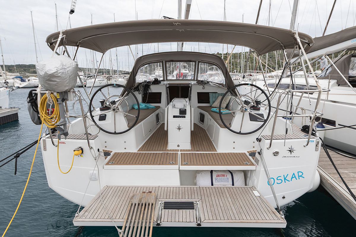 Exterior view of Oskar, a Jeanneau Sun Odyssey 410 sailboat at Primošten, Croatia