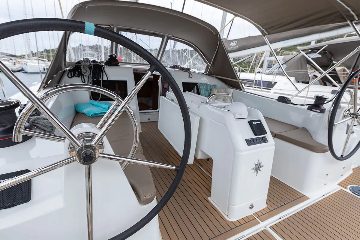 Cockpit of Oskar, a Jeanneau Sun Odyssey 410 sailboat at Primošten, Croatia
