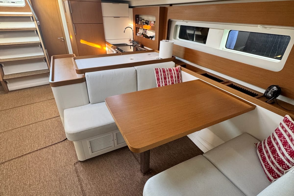 Salon of Ikigai, a Beneteau First 53 sailboat at Lavreotiki Municipal Unit, Greece