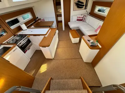 Salon of Ikigai, a Beneteau First 53 sailboat at Lavreotiki Municipal Unit, Greece
