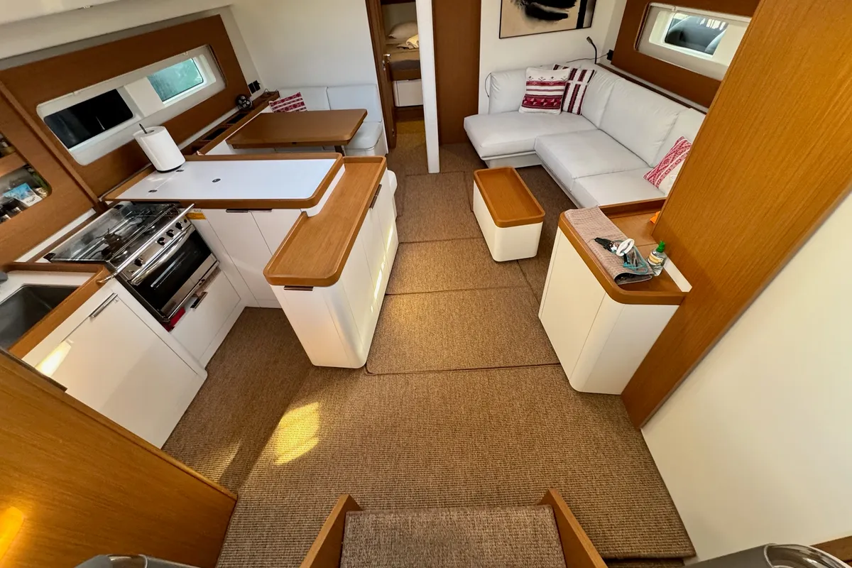 Salon of Ikigai, a Beneteau First 53 sailboat at Lavreotiki Municipal Unit, Greece