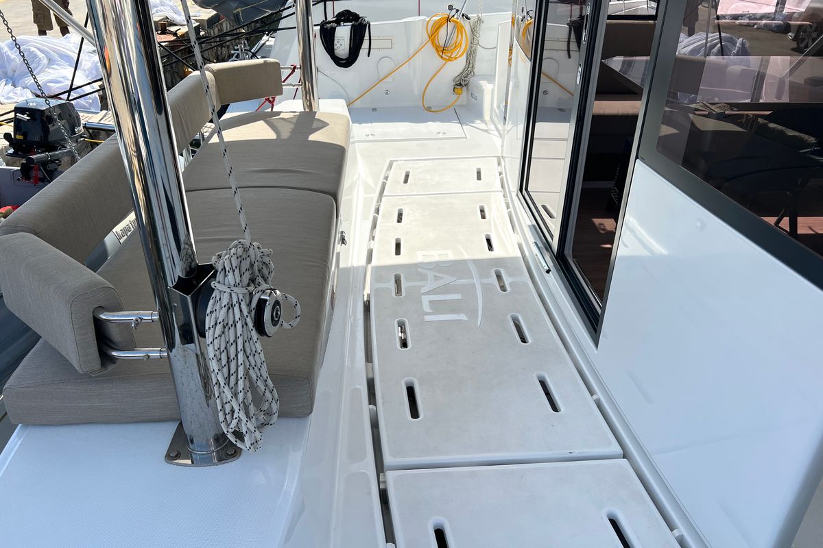 Deck of Chillout, a Bali 4.6 catamaran at Athens, Greece