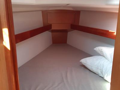 Cabin on Olympia, a Bavaria Cruiser 34 sailboat at Puntone di Scarlino, Italy