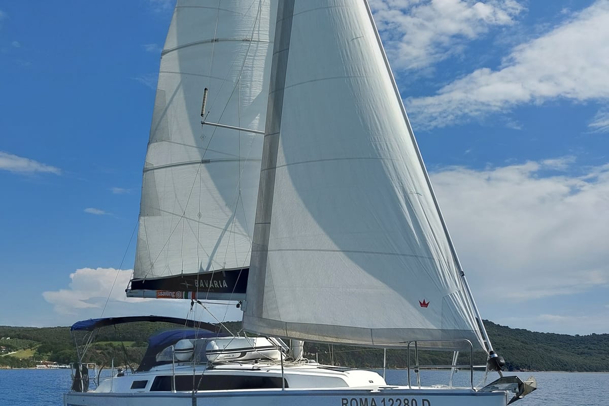 Exterior view of Olympia, a Bavaria Cruiser 34 sailboat at Puntone di Scarlino, Italy
