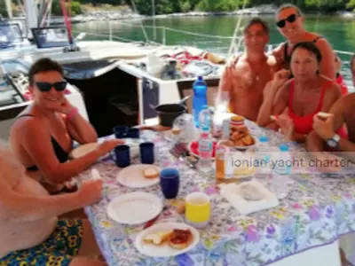 Deck of Afroditi, a Jeanneau Sun Odyssey 39 DS sailboat at Municipal Unit of Palairos, Greece
