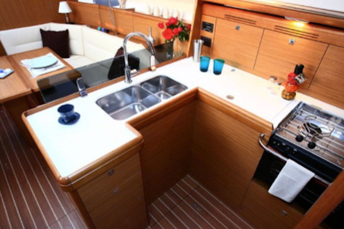 Galley of Afroditi, a Jeanneau Sun Odyssey 39 DS sailboat at Municipal Unit of Palairos, Greece