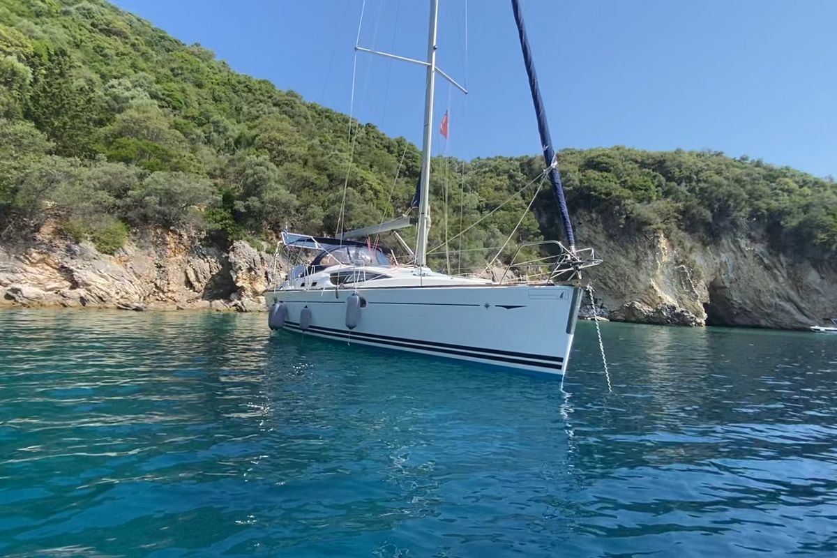 Exterior view of Afroditi, a Jeanneau Sun Odyssey 39 DS sailboat at Municipal Unit of Palairos, Greece