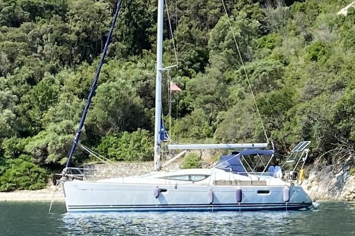 Exterior view of Afroditi, a Jeanneau Sun Odyssey 39 DS sailboat at Municipal Unit of Palairos, Greece