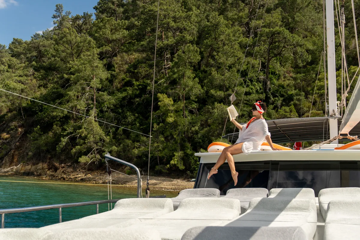 Deck of Tar Su, a Gulet Gulet gulet at Fethiye, Turkey