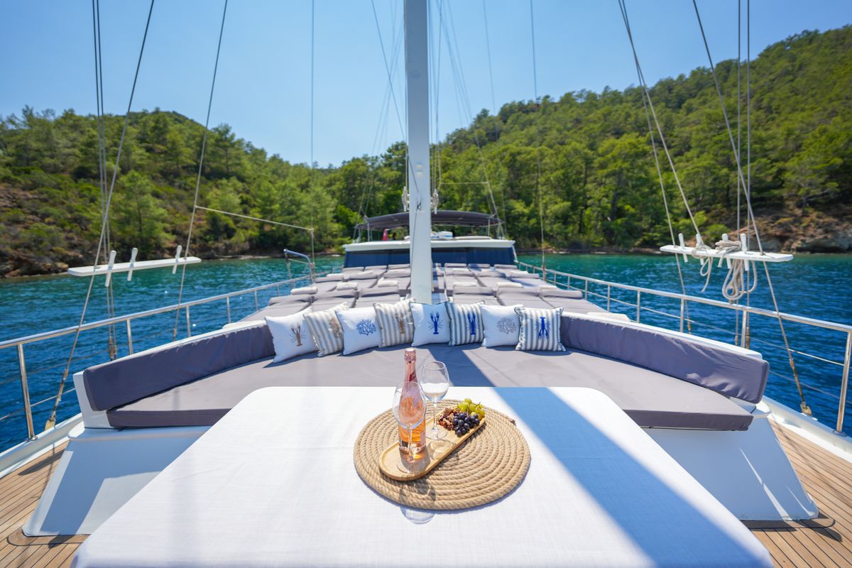 Deck of Tar Su, a Gulet Gulet gulet at Fethiye, Turkey