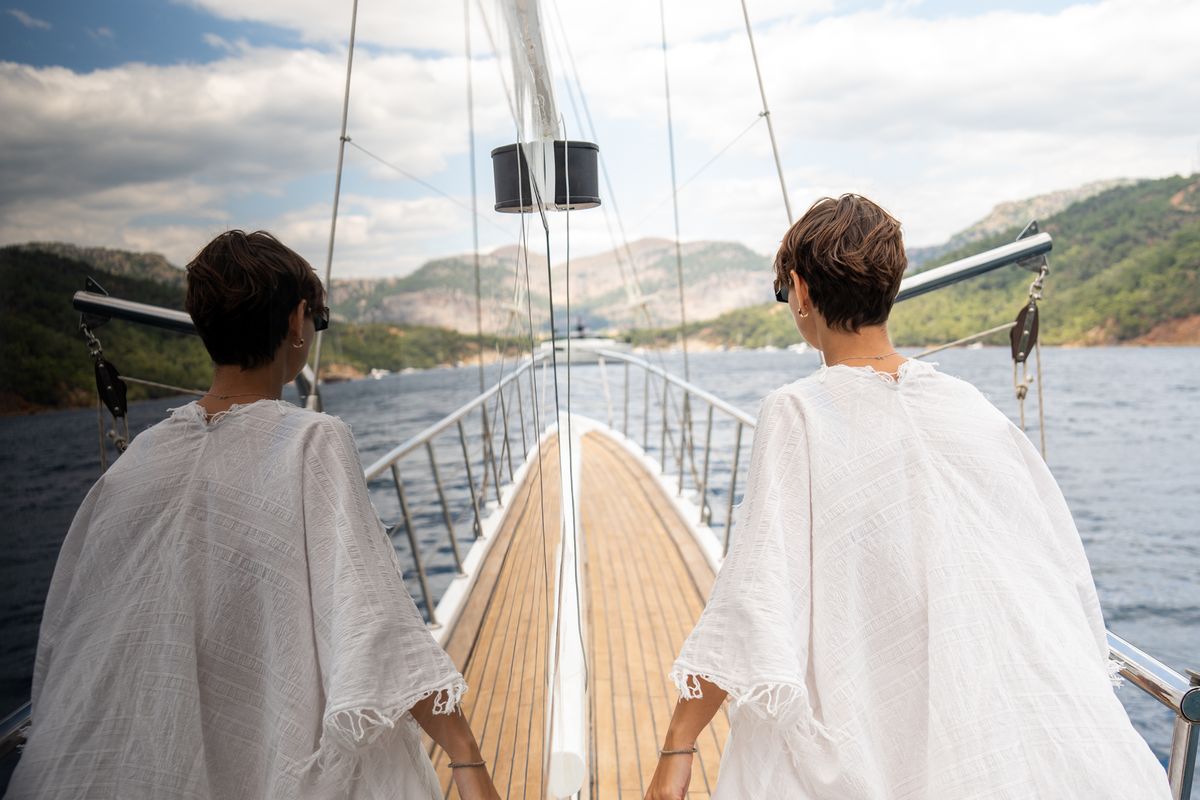 Deck of Tar Su, a Gulet Gulet gulet at Fethiye, Turkey