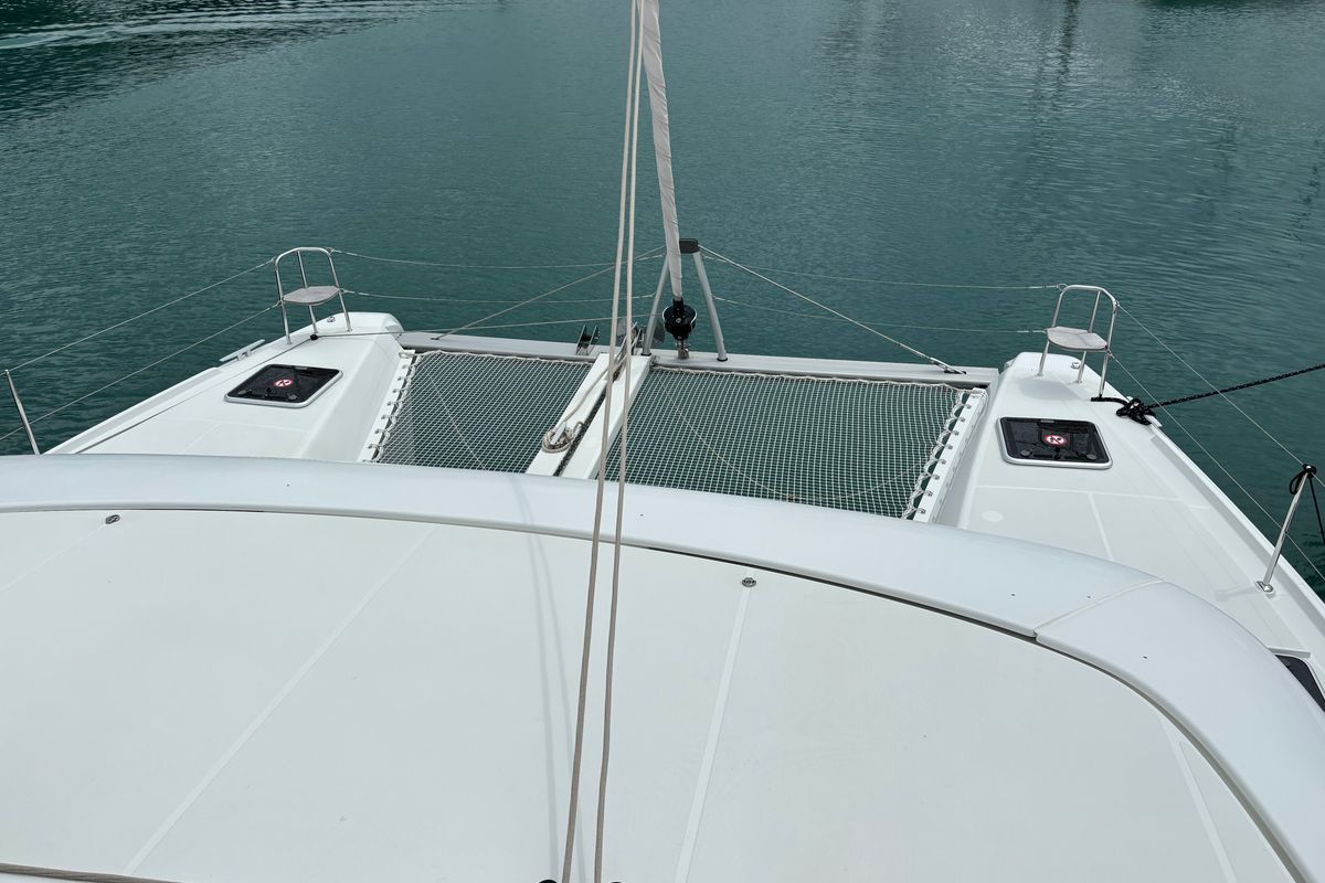 Deck of Victoria, a Lagoon 42 catamaran at Eden Island Marina, Seychelles