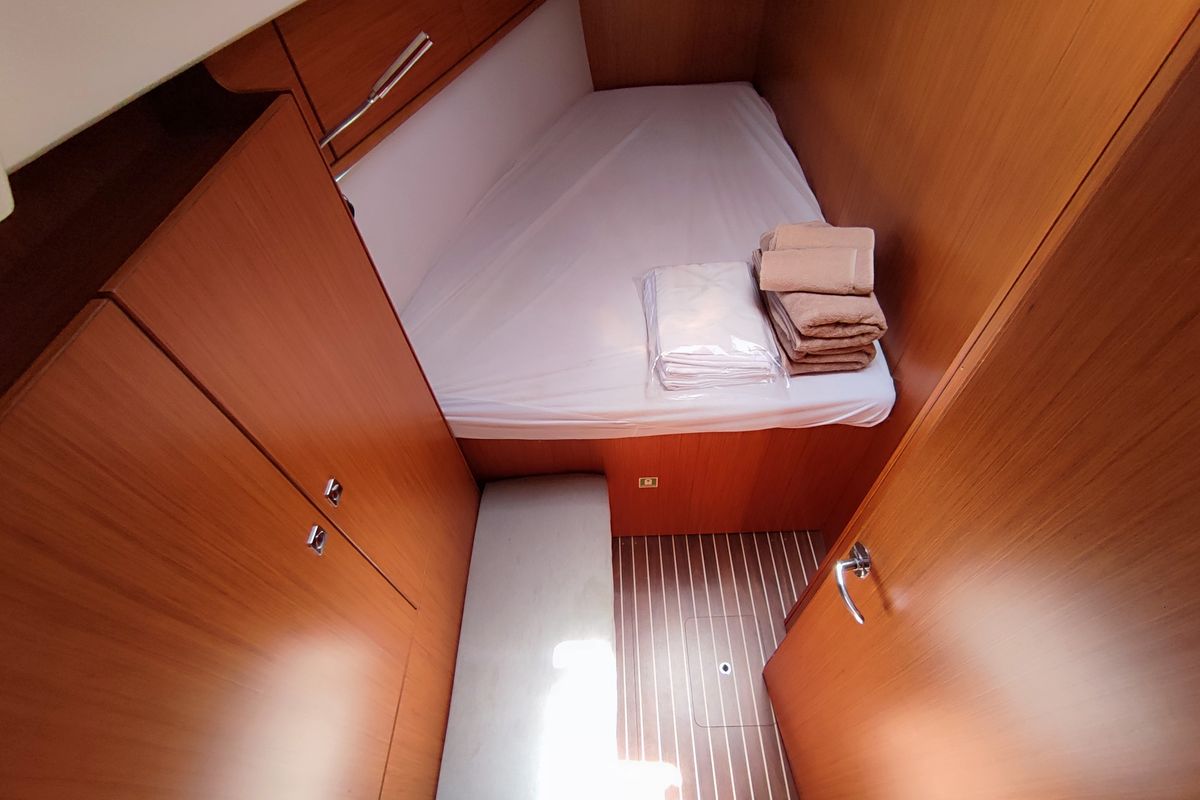 Cabin on Charm, a Bavaria Cruiser 46 sailboat at Lavreotiki Municipal Unit, Greece