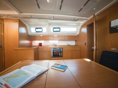 Salon of Charm, a Bavaria Cruiser 46 sailboat at Lavreotiki Municipal Unit, Greece
