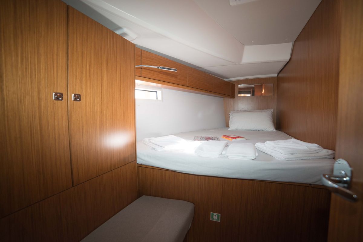 Cabin on Charm, a Bavaria Cruiser 46 sailboat at Lavreotiki Municipal Unit, Greece