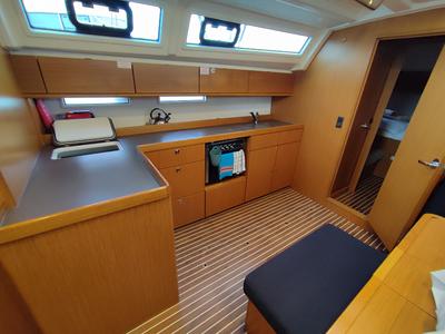 Galley of Charm, a Bavaria Cruiser 46 sailboat at Lavreotiki Municipal Unit, Greece