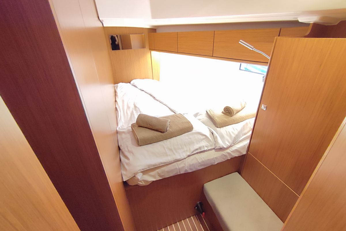 Cabin on Charm, a Bavaria Cruiser 46 sailboat at Lavreotiki Municipal Unit, Greece