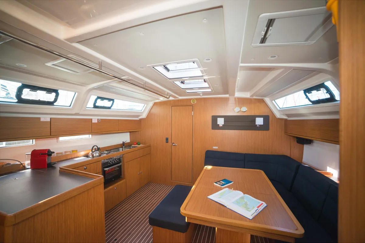 Salon of Charm, a Bavaria Cruiser 46 sailboat at Lavreotiki Municipal Unit, Greece