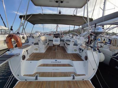Cockpit of Charm, a Bavaria Cruiser 46 sailboat at Lavreotiki Municipal Unit, Greece