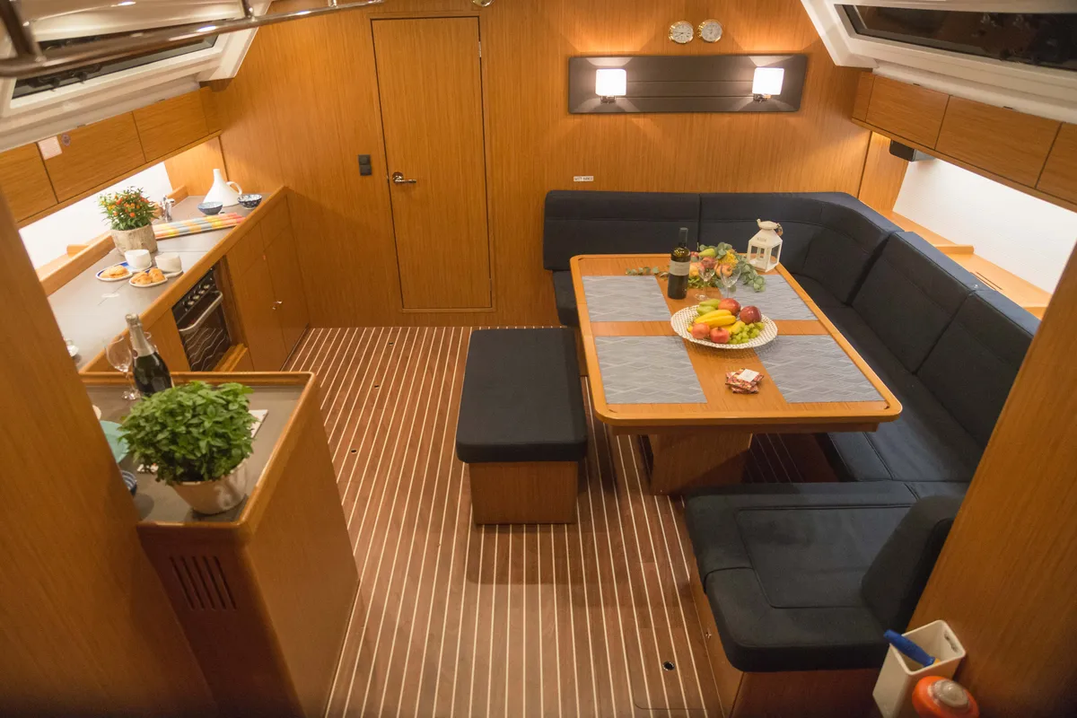 Salon of Charm, a Bavaria Cruiser 46 sailboat at Lavreotiki Municipal Unit, Greece