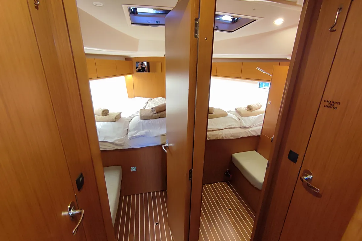 Cabin on Charm, a Bavaria Cruiser 46 sailboat at Lavreotiki Municipal Unit, Greece