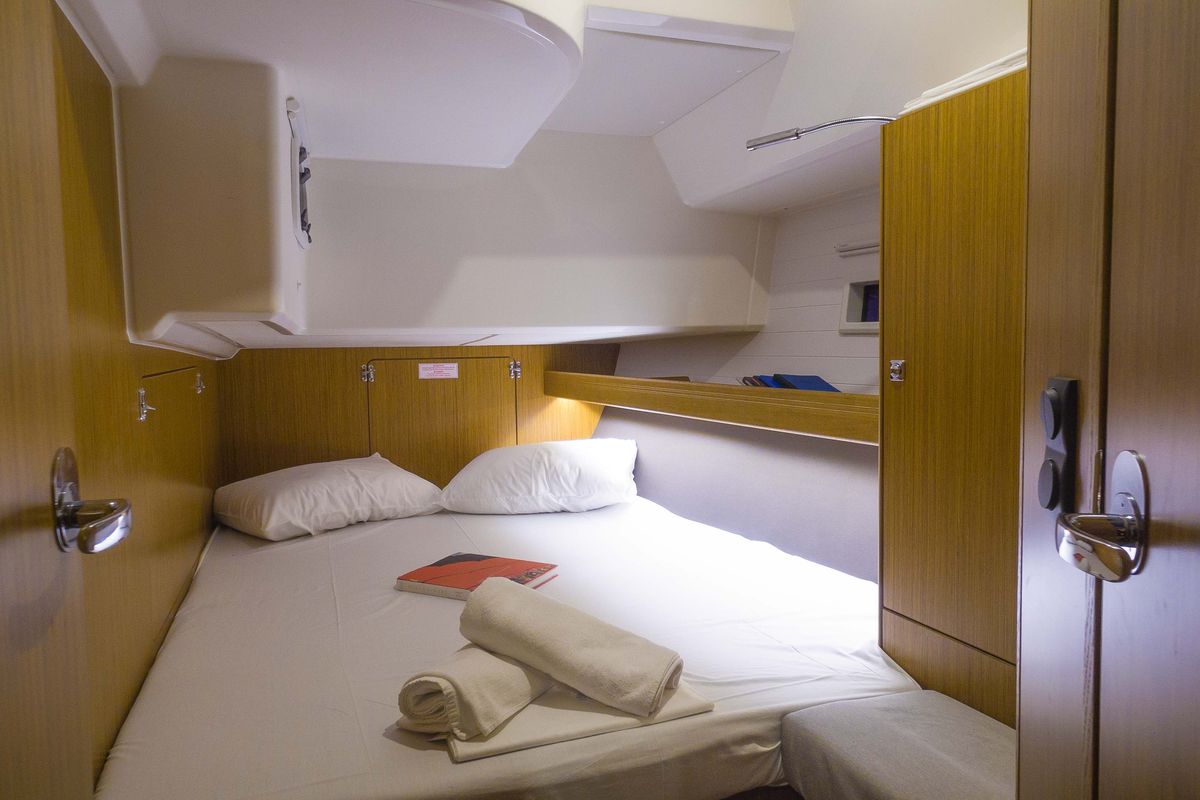 Cabin on Charm, a Bavaria Cruiser 46 sailboat at Lavreotiki Municipal Unit, Greece