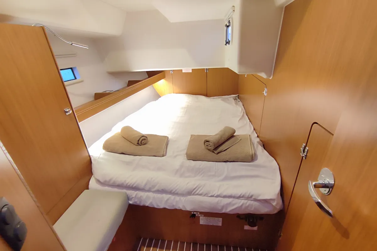 Cabin on Charm, a Bavaria Cruiser 46 sailboat at Lavreotiki Municipal Unit, Greece