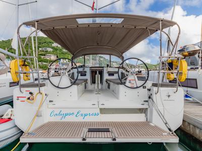 Cockpit of Calypso Express, a Jeanneau Sun Odyssey 380 sailboat at Road Town, British Virgin Islands
