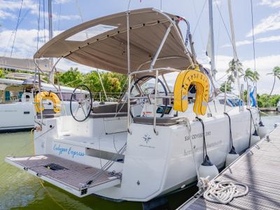 Deck of Calypso Express, a Jeanneau Sun Odyssey 380 sailboat at Road Town, British Virgin Islands