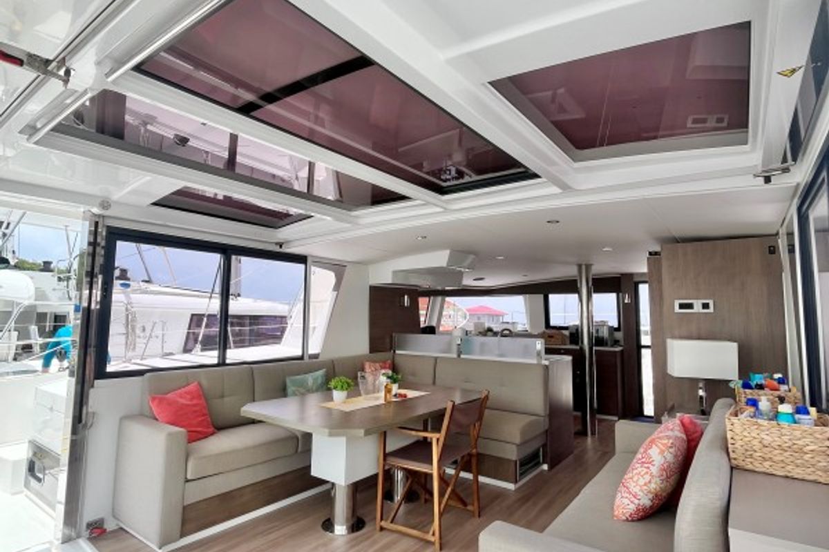Salon of Sea Dog, a Bali 4.6 catamaran at Parham Town, British Virgin Islands
